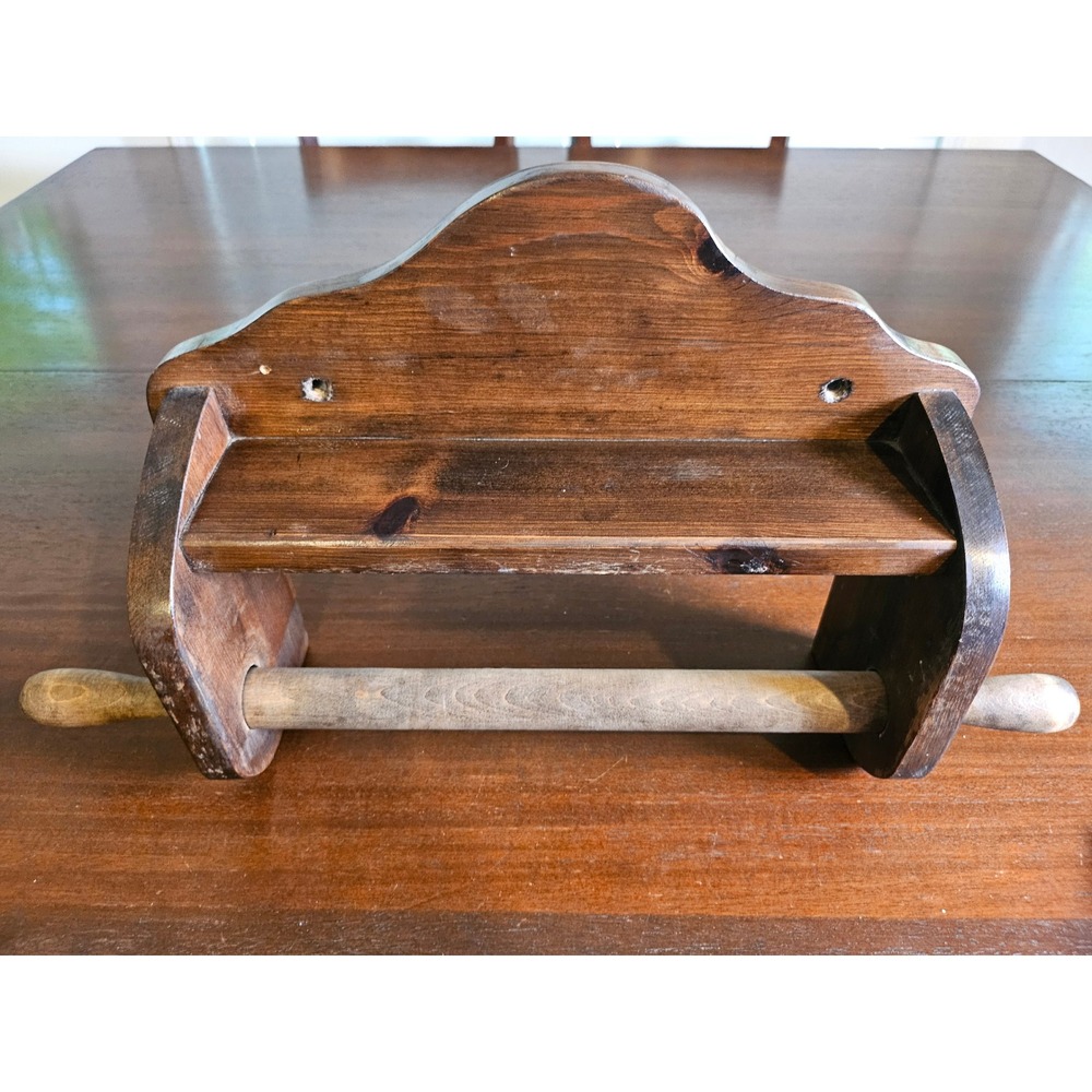 Paper Towel Holder Home Brown Vintage Wood Wall Mount Shelf Farmhouse